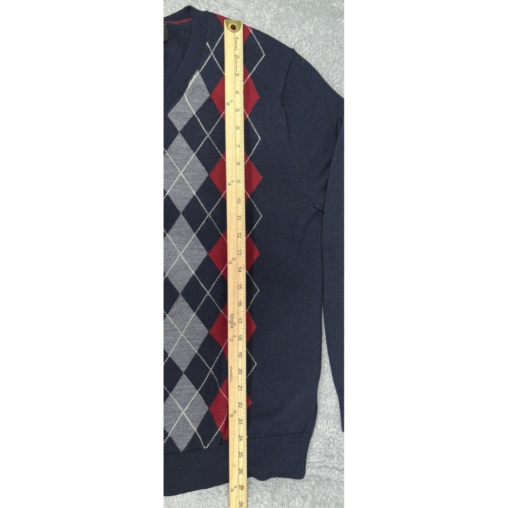 Banana Republic Mens M 100% Merino Wool Sweater Blue Red Argyle V Neck Preppy - Picture 4 of 8
